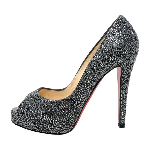 Christian Louboutin New Riche 120 Strass Silver Heels EU 38 / US 7.5 - Picture 1 of 8